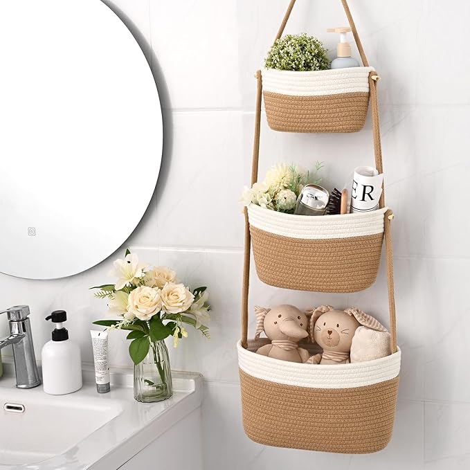 Hanging Storage Baskets, Over the Door Basket, Cotton Wall Baskets Storage