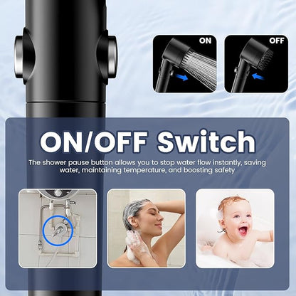 Filtered Shower Head with Handheld, High Pressure 5-Spray Shower Head with Filters for Hard Water, ON/OFF Switch Showerhead for Pets Bath, Shower Heads Filter - Remove Chlorine, Reduce Dry Itchy Skin