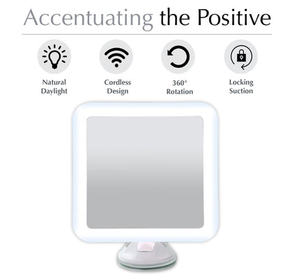 Fancii 10X Magnifying Lighted Makeup Mirror - Daylight LED Vanity Mirror - Compact, Cordless, Locking Suction, 6.5" Wide, 360 Rotation, Portable Illuminated Bathroom Mirror (Square)