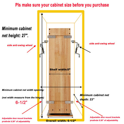 DINDON Pull Out Spice Rack Organizer for Cabinet, (5" W x 21.9" D x 25.2" H) Multi-Use Wood Pull Out Cabinet Organizer Slide Out Shelf Cabinet Storage for Kitchen, Pantry Organization