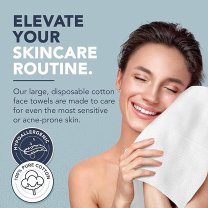 X-Large 100% Pure Cotton Face Towels – 50 Count Extra Large Disposable Wash