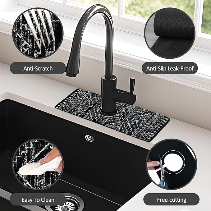 2PCS 15" X 5.5" Kitchen Sink Splash Guard Faucet Mat Aztec Super Absorbent Fast