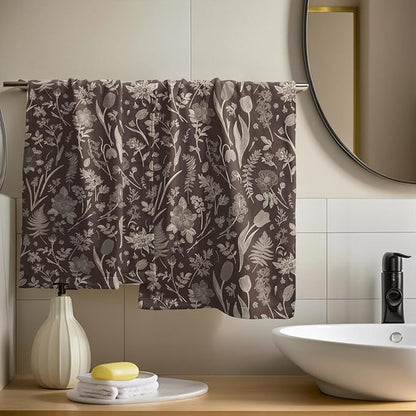 Dark Brown Spring Floral Hand Towels