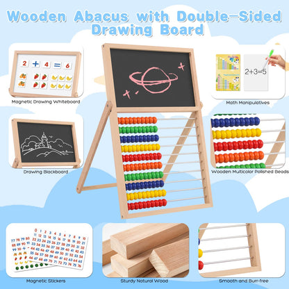 Wooden Abacus for Kids Math Games for Kids 3-5 4 5-7 6-8 Counters Toys with Double-Sided Whiteboard Blackboard and Magnetic Number Cards 1-100 Educational Counting Math Manipulatives 1st 2nd grade