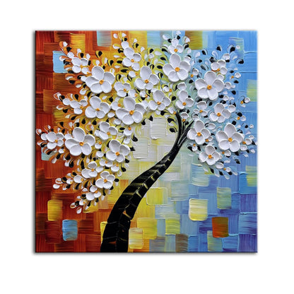YaSheng Art - 24x24inch Wall Art,Hand Painted oil painting, Modern Abstract Floral Oil Painting, Dining Room Wall Decor, Bedroom Wall Decor, 3D Textured Framed White Floral Paintings, Modern Home Office Wall Decor