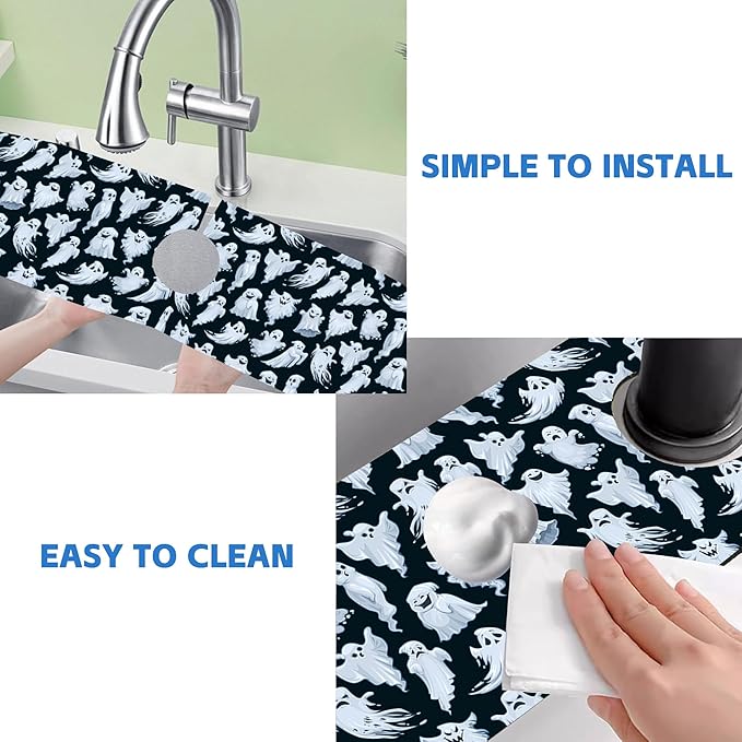 Halloween Ghost Kitchen Sink Splash Guard Mat Absorbent Fast Drying Mat Faucet