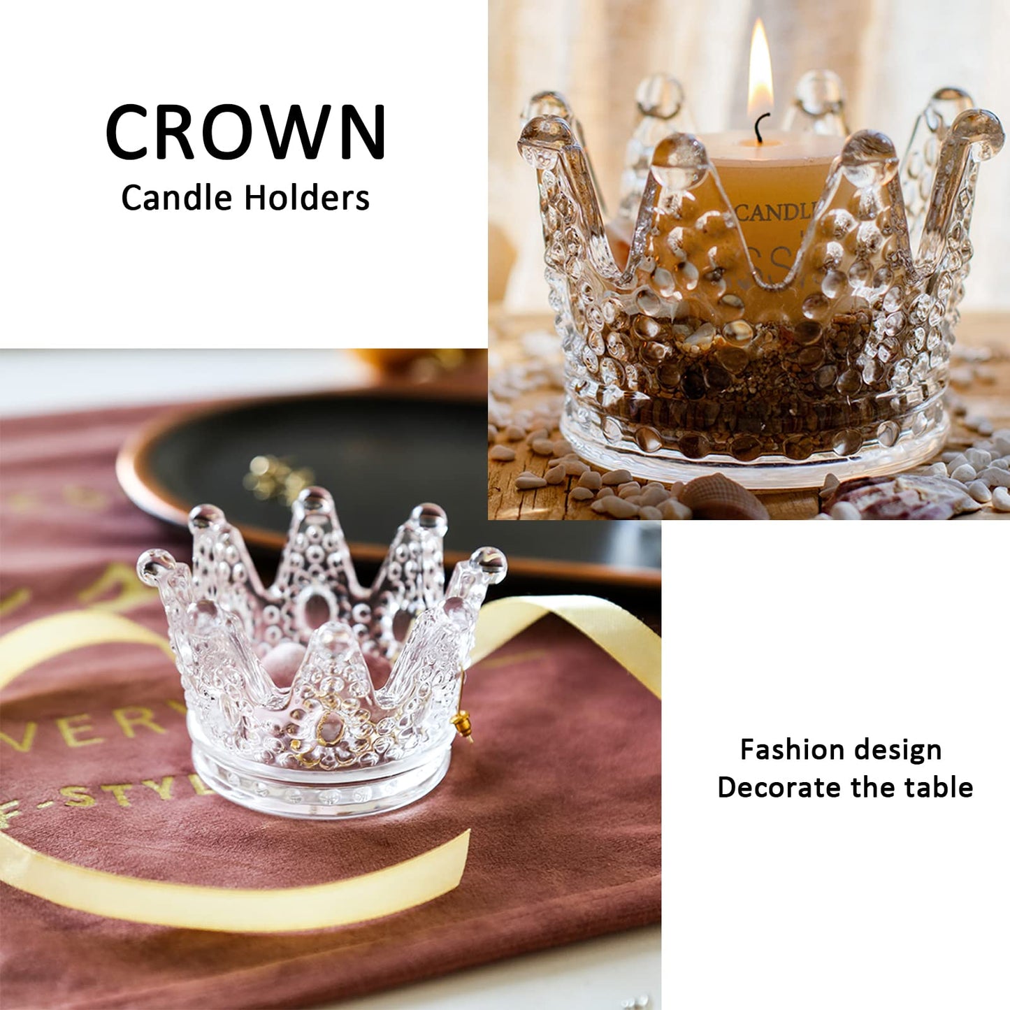 GOLDEAL 24 Pcs Clear Crown Glass Tealight Candle Holders,Votive Candle Holders Bulk,Candlestick for Wedding,Party,Dinner, Home Table Decorative.