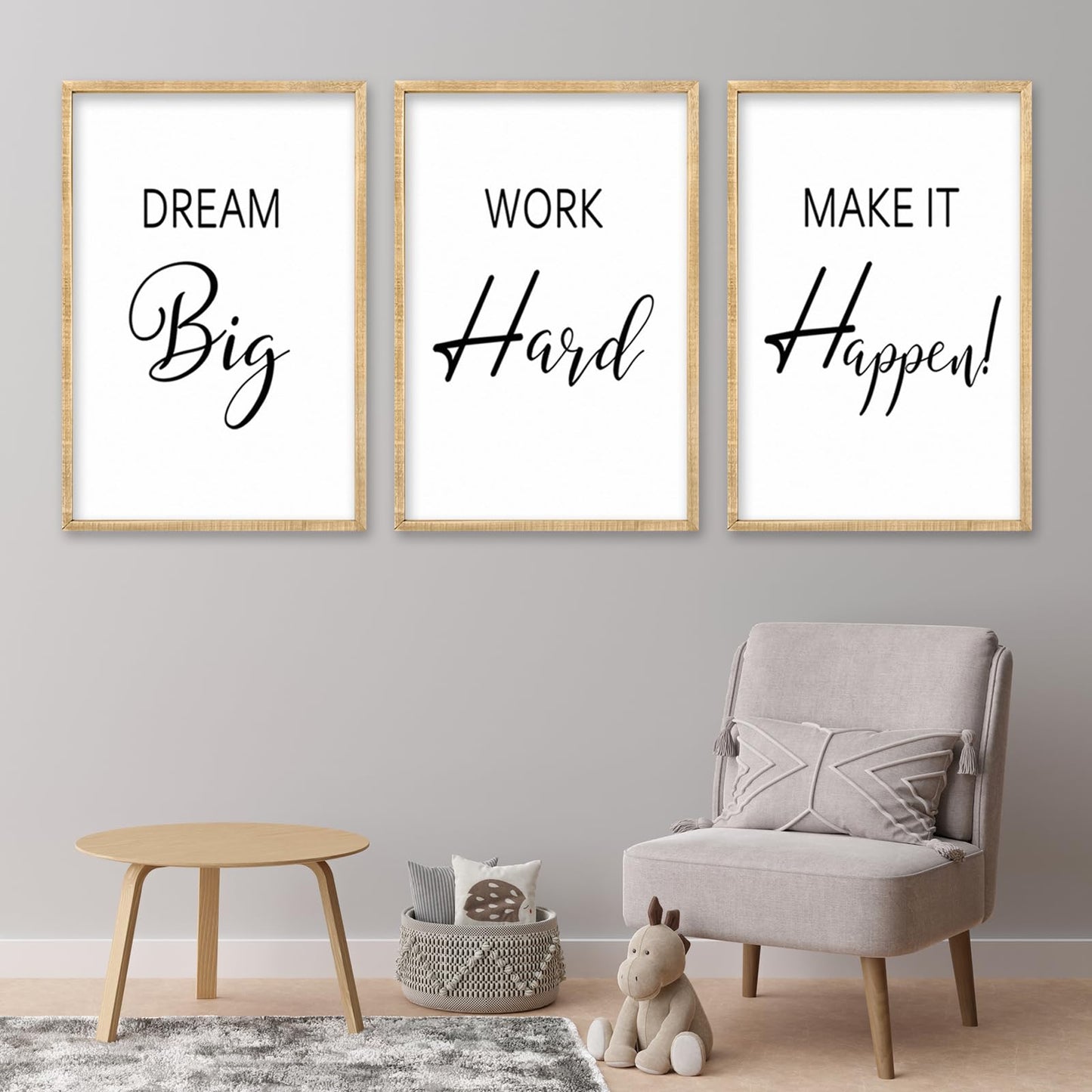 Motivational Positive Sign Wall Decor 11x16 Inch Office Set Of 3 Wood Framed Large Inspirational Quotes Living Room Home Wall Art Dream Big Work Hard Make it Happen women Hanging (Wood)