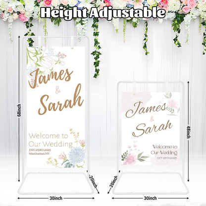 Jsngbse Adjustable Wedding Welcome Sign Stand with 2 Pair Hanging Straps, Welcome to Our Wedding Sign Holder Stand for Reception, Heavy Duty White Easel Stands for Sign Poster, Metal Floor Standing