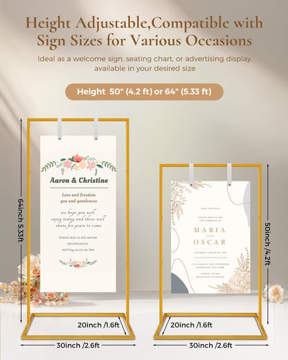 Wedding Sign Holder - Adjustable Welcome to Our Wedding Sign Stand Stand with 39 Premium Templates & Leather Straps, 64"x 30"x 20" Heavy Duty Easel Stand for Sign Display Poster, Wedding, Birthday