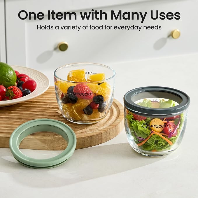 Glass Meal Prep Bowls Set - Leakproof Lids,13 oz (4-Pack Grey) Perfect for Meal Prepping, Portion Control, and On-the-Go Lunches BPA-Free