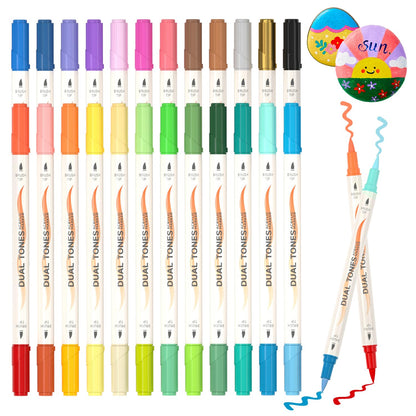 Shuttle Art 48 Colors Dual Tone Acrylic Paint Markers, 24 Pack Acrylic Paint Pens Set for Rock Painting, Ceramic, Wood, Canvas, Glass, Stone, Fabric, Card Making, DIY Crafts & Art Supplies