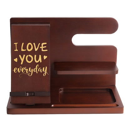Personalized Wood Phone Docking Station for Husband Boyfriend - I Love You Everyday - Key Holder Wallet Stand Watch Organizer Men Gift Anniversary Birthday Christmas Nightstand Male Travel Gadgets