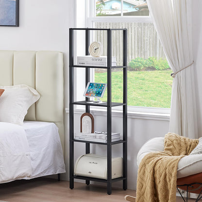 YUFAM 54in Tall Bookshelf 5-Tier Small Narrow Bookcase, Skinny Book Shelf for Small Space, Farmhouse Slim Shelf with Storage, Wood Freestanding Display Thin Bookshelves for Living Room, Office, Black