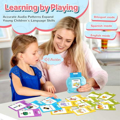 Spanish & English Talking Flash Cards for Toddler, Bilingual Flash Cards Learning Montessori Toys with 224 Sight Words, Speech Therapy Toys for Children Sensory Preschool Education