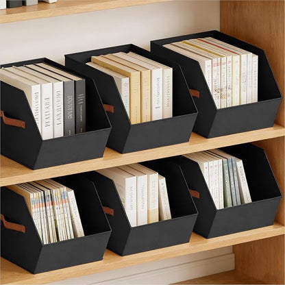 Homsorout Large Closet Storage Cubes - Closet Storage Bins with Dual Handles for Clothes, Towels, Toys, Shelf Organizer Bins for Bedroom, Nursery, Shelves, Small Spaces, Black, 6 Pack