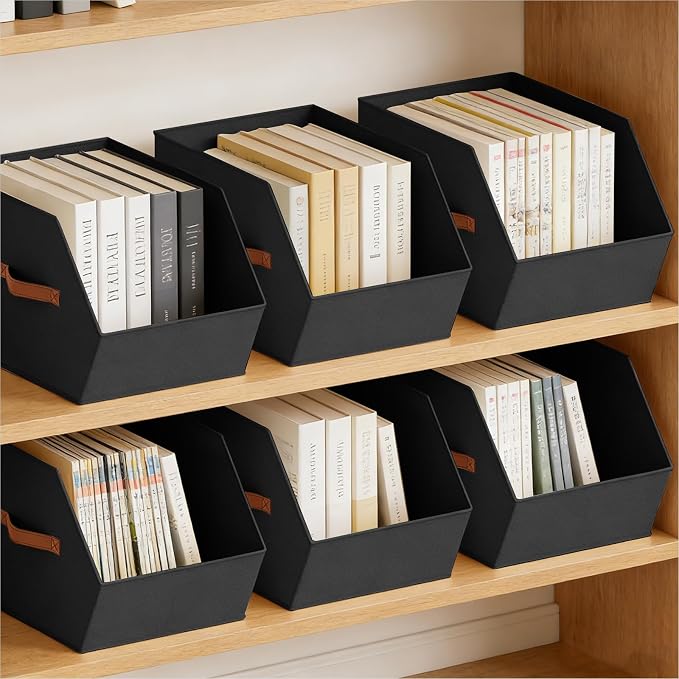 Homsorout Large Closet Storage Cubes - Closet Storage Bins with Dual Handles for Clothes, Towels, Toys, Shelf Organizer Bins for Bedroom, Nursery, Shelves, Small Spaces, Black, 4 Pack