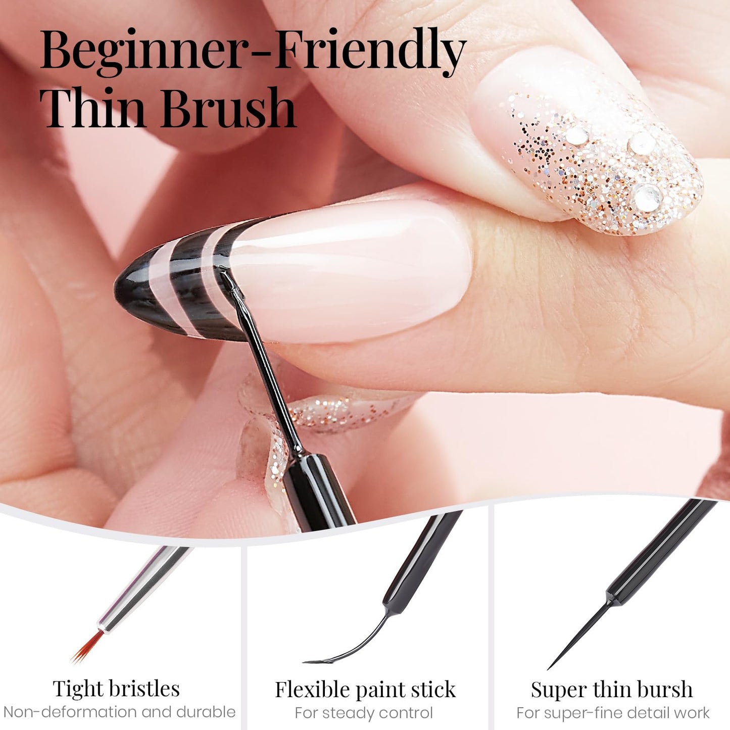 Beetles Nail Stamp, 4Pcs French Tip Tool Easy Manicure Nail Stamper Single Head Soft Silicone Long & Short French Tip Stamp Tool with 2Pcs Nail Scraper Decorations Gift for Women