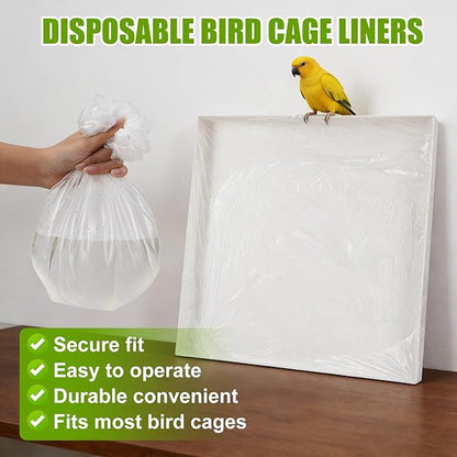 50 Pcs Disposable Bird Cage Liners, 34x22 Inch - Transparent PE Liners for Large Parrot Cages, Fit Amazons, African Greys, Macaws, Easy-to-Clean Tray Accessories