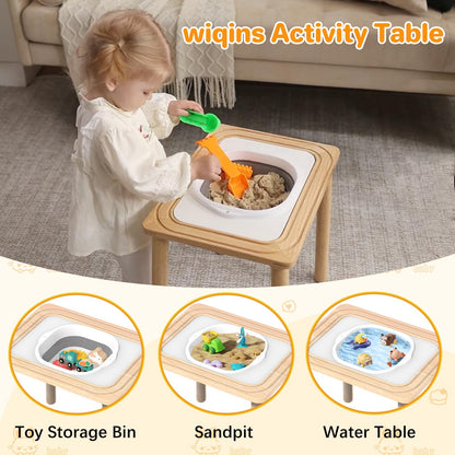 3-in-1 Baby Activity Table for 18-36 Months Old Kids Wooden Activity Center Sensory Play Table for Toddlers with Bead Maze Shape Sorter Montessori Toys Sand Table Must Have Birthday Gift for Girls Boy