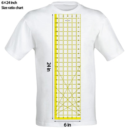 Acrylic Ruler 7 Piece Set, Non Slip Rings 50 Pieces, Quilting Rulers, Size (6"x24"), (2"x24"), (3"x18"), (3"x8"), (1.5"x12"), (1"x12"), (1"x6") (Yellow-7 Piece Set)