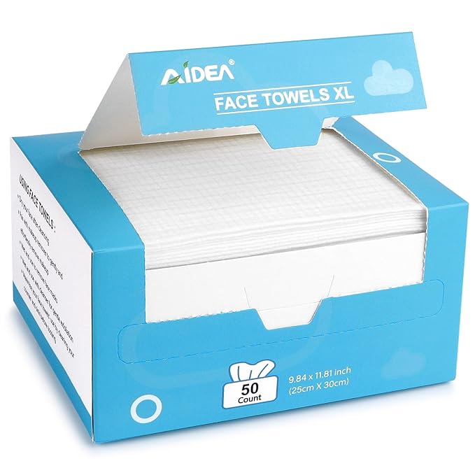 AIDEA XL Face Towels Disposable 50Ct, Clean Facial Cloths, Facial Cleansing