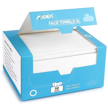 AIDEA XL Face Towels Disposable 50Ct, Clean Facial Cloths, Facial Cleansing
