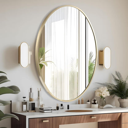 JENBELY Oval Wall Mirror, 22"x30" Gold Oval Vanity Mirror, Bathroom Mirror of Metal Frame, Home Decorative Wall Mounted Mirror for Bathroom, Living Room, Entryway, Vanity