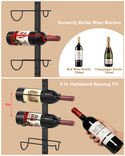X-cosrack DIY 12 Bottles Wall Mounted Wine Rack, Detachable Wine Storage Organizer, Used Alone or A Set of 4, Wall Wine Display, for Kitchen, Dining Room, Bar, Wine Cellar