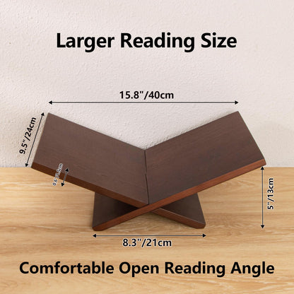 PUERSI Open Display Stand, Wooden Large Book Holder, Coffee Table Stand, Wood Easel for Magazine, Art, Cook Book, Bible, Quran - Brown