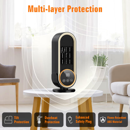 Dandist Space Heaters for Indoor Use with Remote, 2s Efficient Heating, Overheat & Tilt Protection, 1200W PTC Ceramic Portable Heater with Display, Timer, Two-Speed, Electric Heater for Bedroom Office