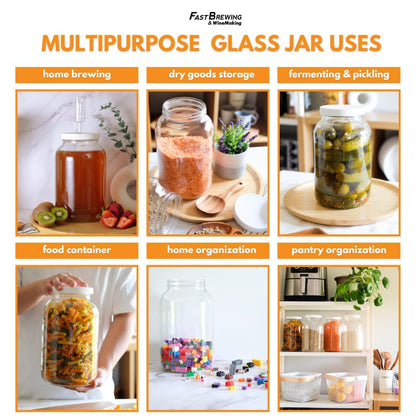 FastRack 1 Gallon Glass Storage Jars with Airtight Lids (Pack of 4) | Wide Mouth Glass Canisters for Food Storage, Fermentation, Pickling & Canning