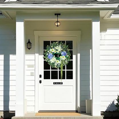 26" Hydrangea & Eucalyptus Wreath for Front Door, Porch, Window - Large Artificial Silk Flowers Outdoor Wreath for Home, Farmhouse, Wedding Decor - Spring, Summer, All Seasons (White&Purple)