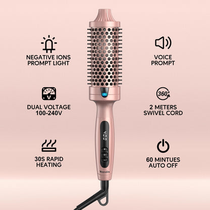 Terviiix Thermal Brush Get Voluminous Style, Quick Heating Hot Brush, Ceramic Tourmaline Ionic Heated Curling Iron, Digital Display 9 Temperatures Curling Wand, Dual Voltage, 1.5 Inch