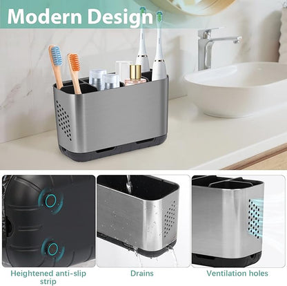 Boperzi Toothbrush and Toothpaste Holder Brushed Nickel Drainage