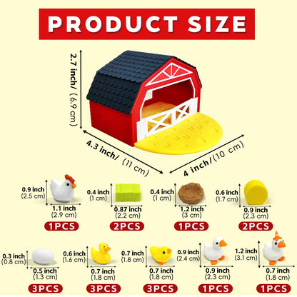 AQXYTK 3D Printed Miniature Chicken Coop Farm Playset, 18 Pcs Farm Decor Kit with Barnyard, Hens, Chicks, Eggs & Nests for Fairy Gardens, DIY Mini Landscapes & Party Decor