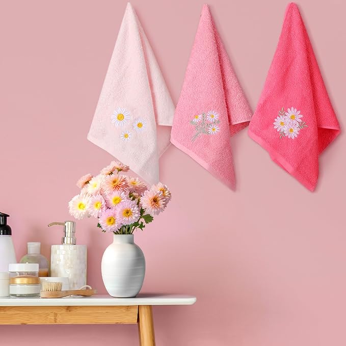 Daisy Floral Hand Towels Farmhouse Pink Daisy Bathroom Decor 14x29 Inch