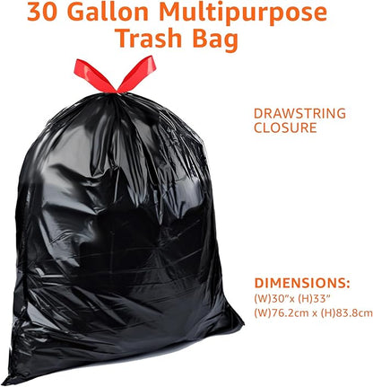 Amazon Basics 30 Gallon Multipurpose Drawstring Trash Bags, 20% Post Consumer