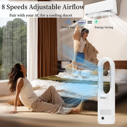 Hiluce All Season Bladeless Fan, 1400W Space Heater & 40W Tower Fan Combo with Remote,25dB Quiet Heater Fan Combo,90° Oscillation,8 Speeds, 9H Timer,Fast Safety Heat for Bedroom, Kitchen, Office 22"
