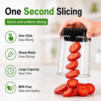 CUNSENR Strawberry Slicer, Fruit Slicer Cup with Stainless Steel Blades, Detachable Strawberry Cutter & Fruit Cutter for Strawberries, Banana, Egg, Cucumber, Mushroom, Quick Meal Prep - Black