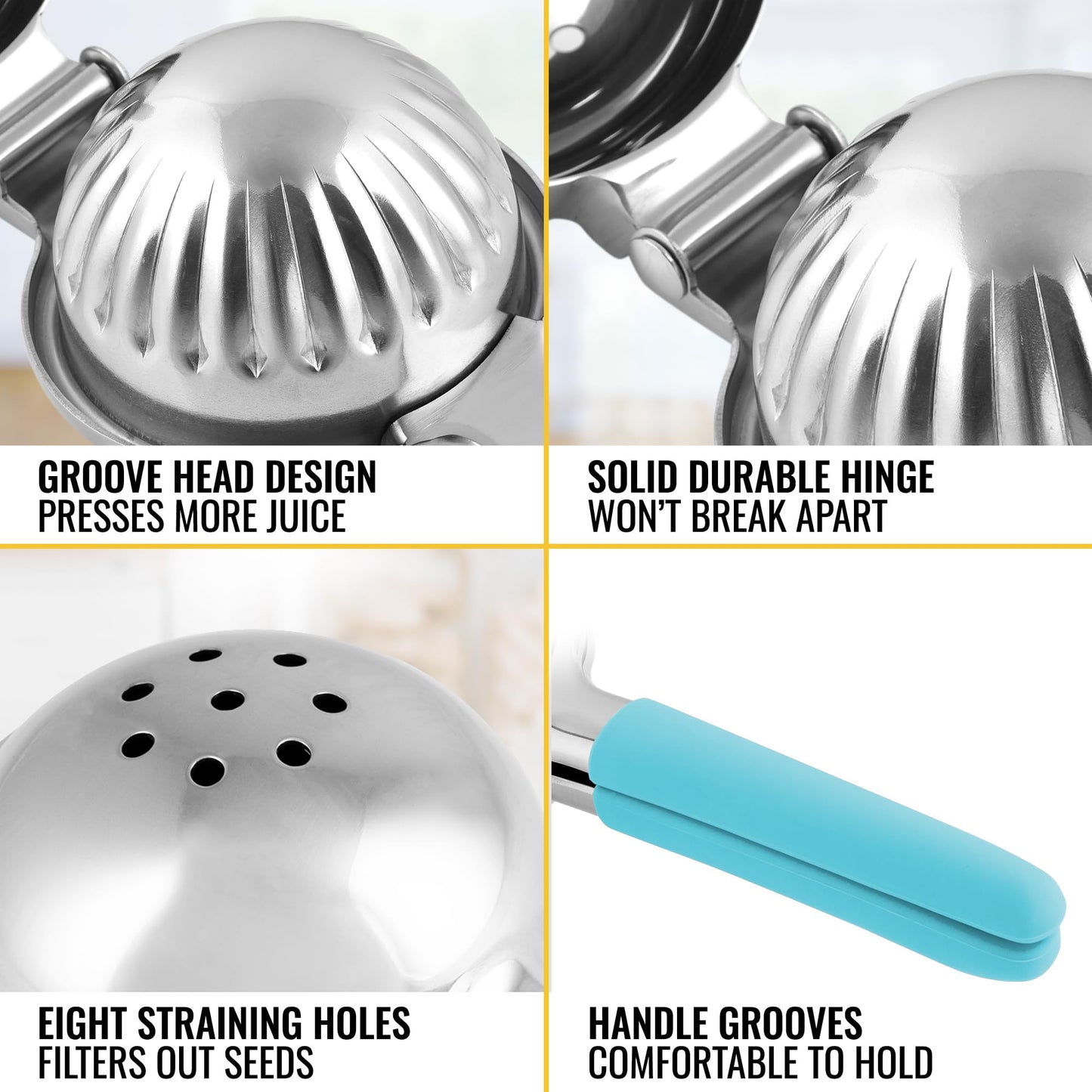 Zulay Lemon Squeezer Stainless Steel with Premium Heavy Duty Solid Metal Squeezer Bowl (Black Grip, Large)