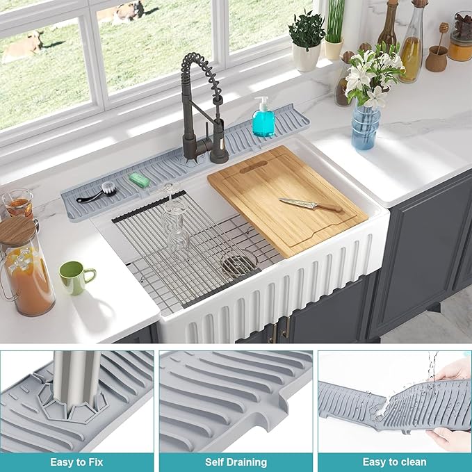 30 Inch Kitchen Sink Splash Guard, Large Size Faucet Mat