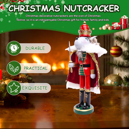 Tngan 11" Wooden Mouse King Nutcracker, Festive Christmas Decoration, Handcrafted Mouse Themed Nutcracker Collectible Christmas Decor for Tabletop, Shelves, and Fireplace Mantel