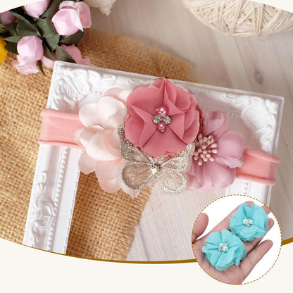 PATIKIL 2 Inch Chiffon Flowers, 12 Pcs Rhinestone Pearl Sewing Fabric Flowers Artificial Appliques Embellishments for Clothing Wedding DIY Craft Headbands Decor, Teal