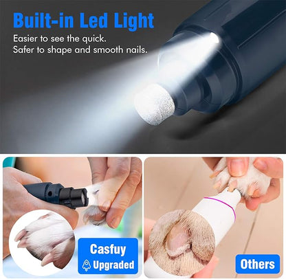 Casfuy Dog Nail Grinder with LED Light - Upgraded 2-Speed Electric Pet Nail Trimmer Powerful Painless Paws Grooming & Smoothing for Small Medium Large Dogs & Cats (Dark Blue)