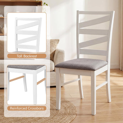 Giantex Dining Chairs Set of 4, Kitchen Chairs with Tall Backrests, Linen Fabric Upholstered Seats and Rubber Wood Frames, Farmhouse Style Side Chairs for Dining Room, Living Room, White + Grey