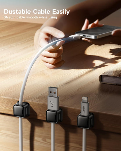 Cord Organizer Holder, 8 Pack Magnetic Desk Cable Clips Management, Hide Phone Charging Cable Keeper, Strong Adhesive Wire Charger Holder for Nightstand, Kitchen Appliances, Office Supplies