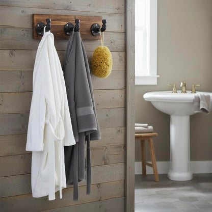 MyGift Burnt Wood Wall Mount Coat Hook Rack and Hat Rack with 3 Hooks Pipe Fixture Design