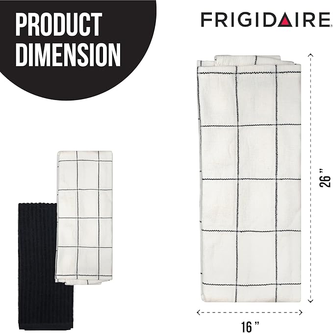 Frigidaire Carmen 2-Piece Cotton Kitchen Towel Set-Black and Square Print