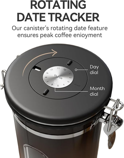 Veken Coffee Canister with Window, Airtight Stainless Steel Kitchen Food